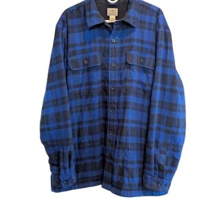 LL Bean Men Fleece Lined Flannel Shirt Blue Plaid Traditional Fit Size XL